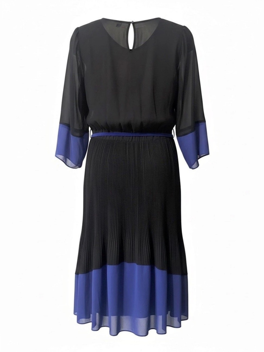Color Block Pleated Midi Dress in Black & Blue Like New